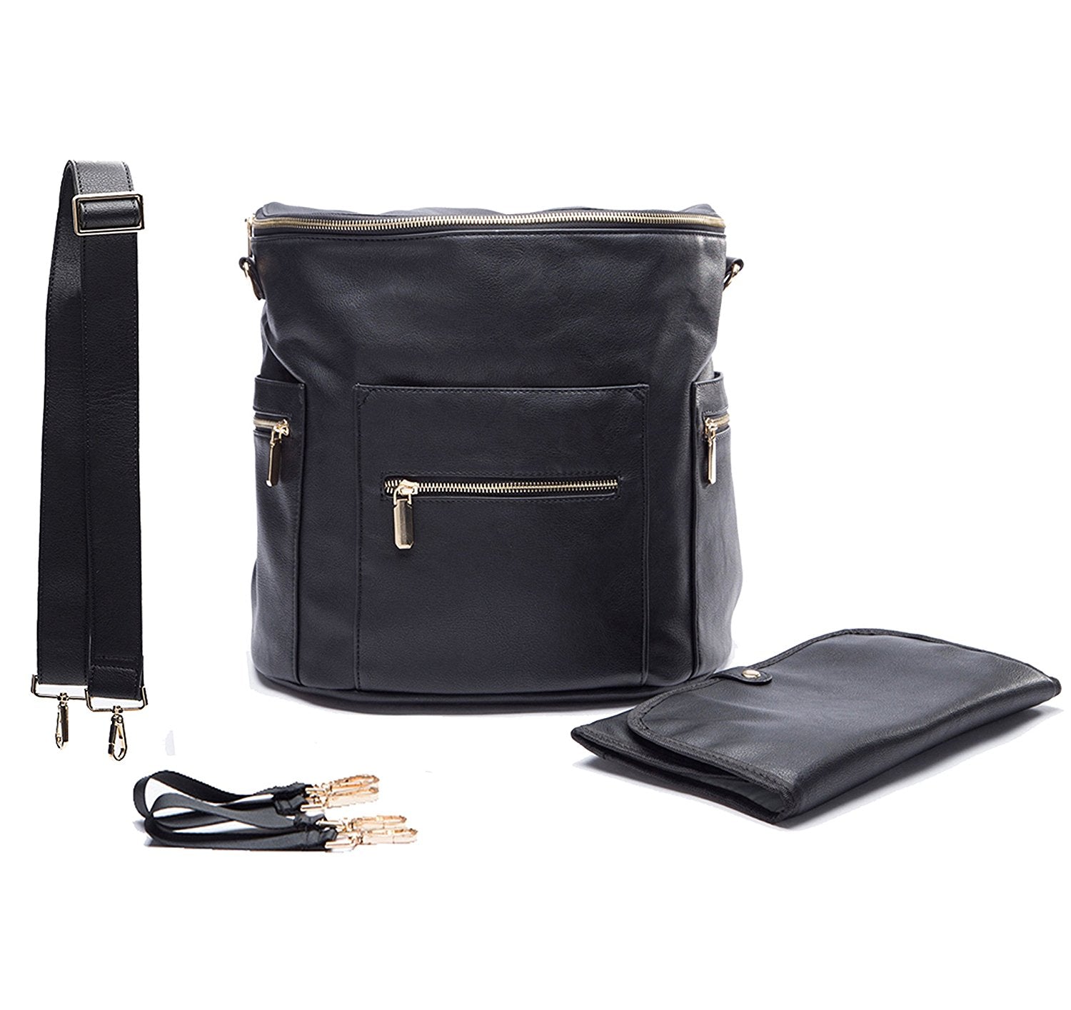 Miss Fong Leather Baby Diaper Bag Backpack Black