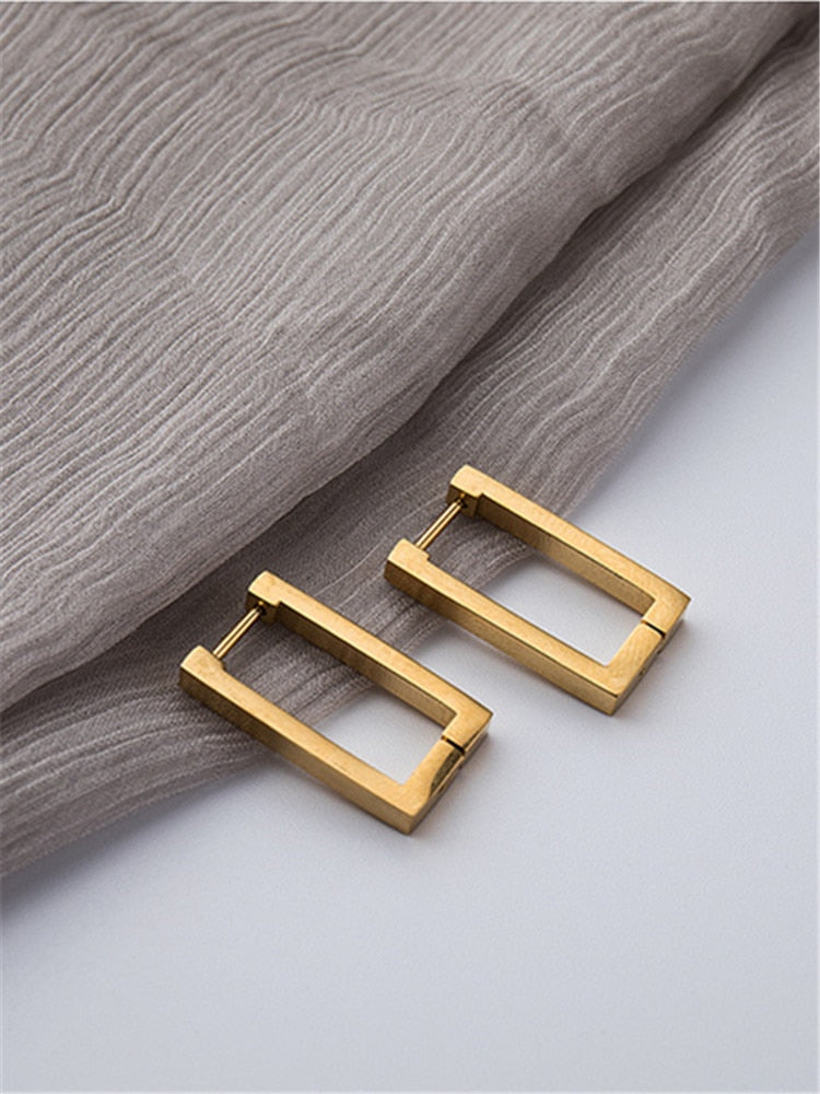 Rectangle 18k Gold Hoop Square Earrings