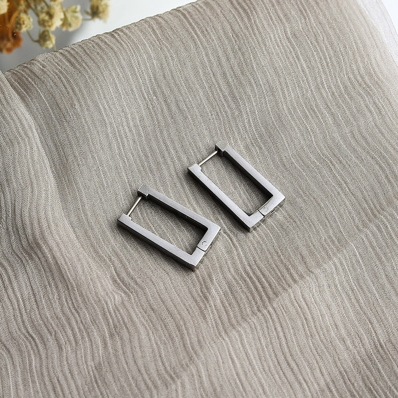 Rectangle 18k Gold Hoop Square Earrings Platinum Plated