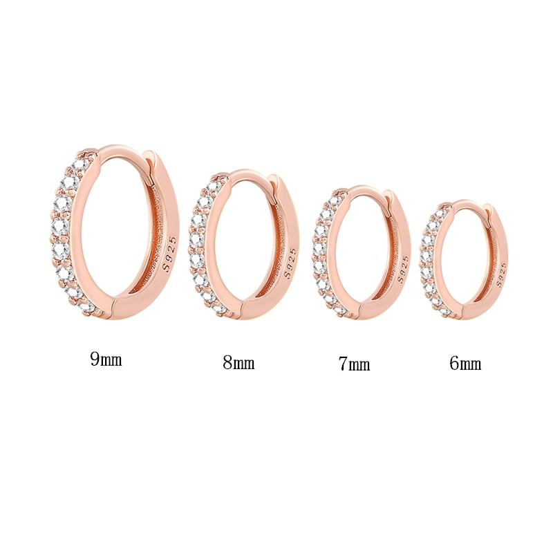 Women Zircon Small Hoops Earring Piercing Rose Gold Plated
