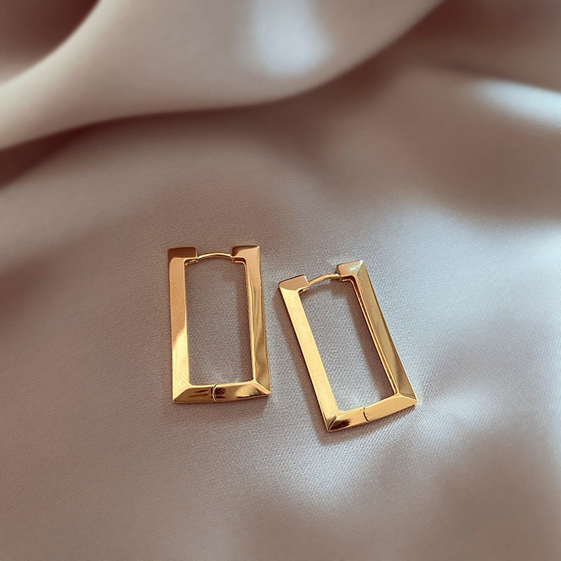 Rectangle 18k Gold Hoop Square Earrings 18k Gold Plated