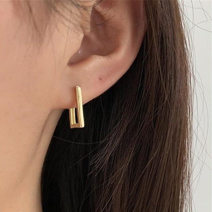 Rectangle 18k Gold Hoop Square Earrings