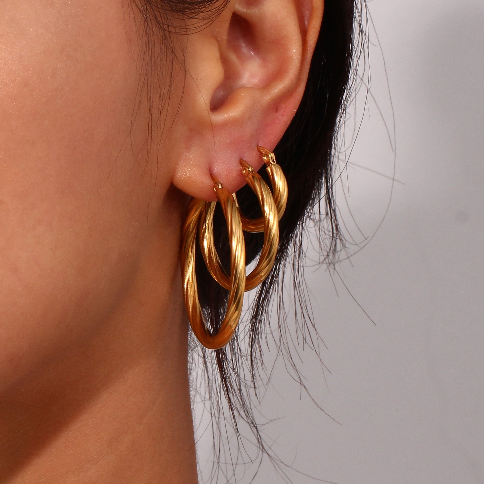Trio Twisted 18k Gold Hoop Earrings