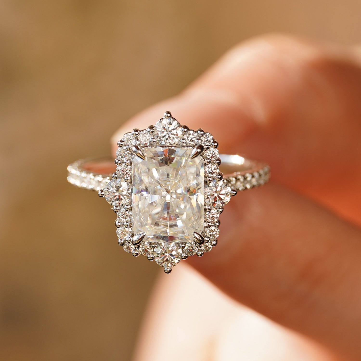 YLVA | Radiant Cut Halo Moissanite Engagement Ring