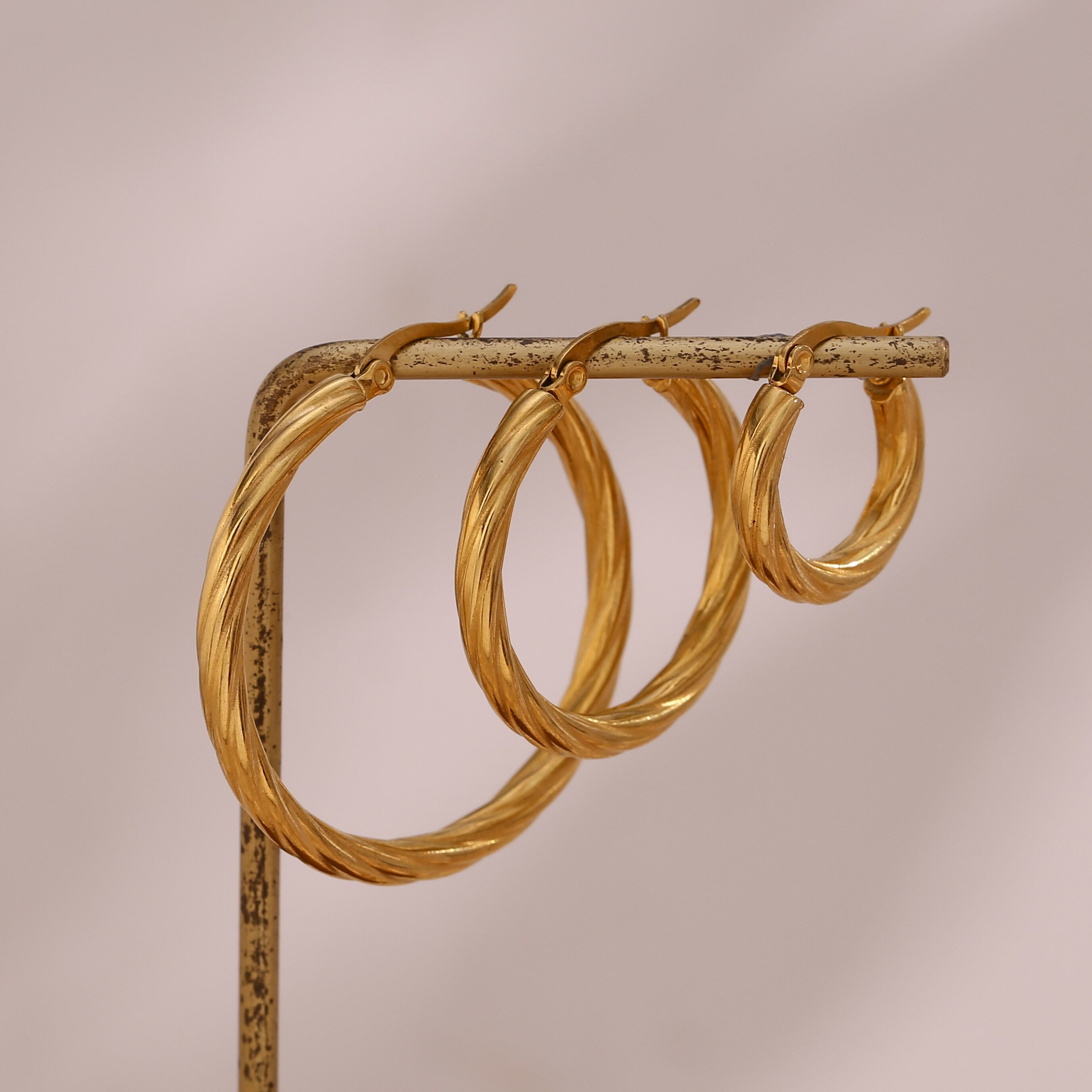 Trio Twisted 18k Gold Hoop Earrings