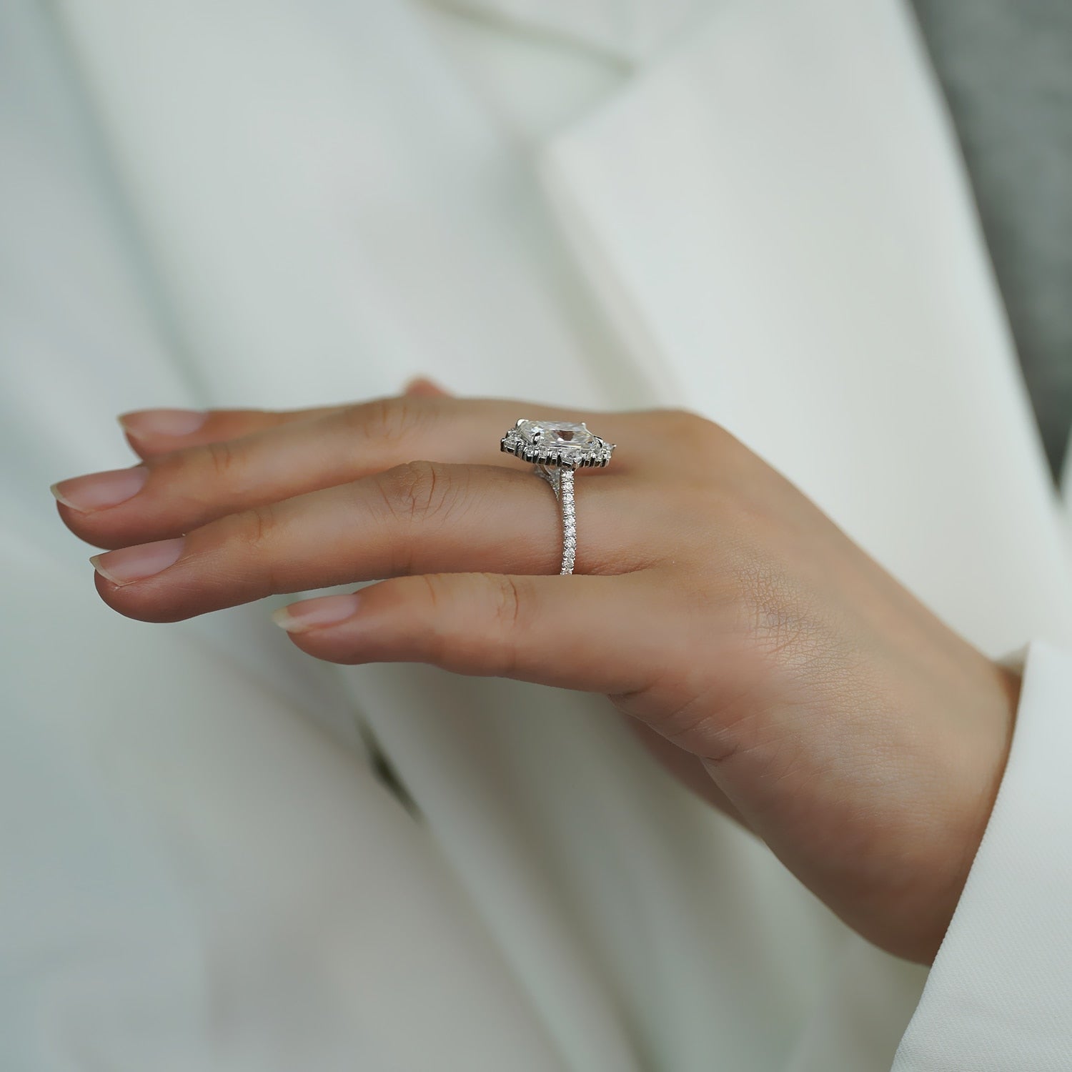 YLVA | Radiant Cut Halo Moissanite Engagement Ring