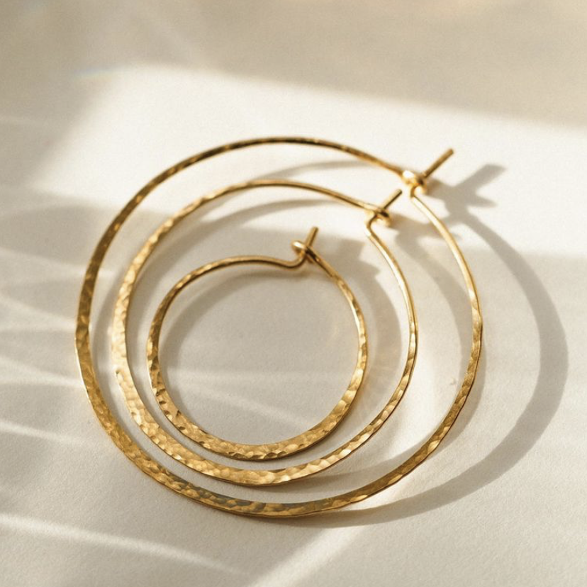Hand Hammered 14k Gold Hoop Earrings