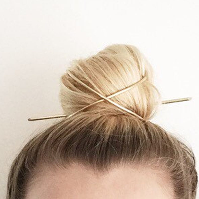 Gold Boho X Shaped Bun Holder Hair Stick Accessory - Vintage Bun Cage