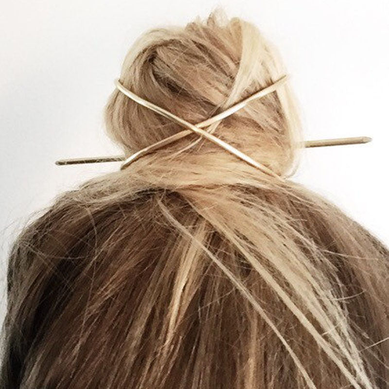 Gold Boho X Shaped Bun Holder Hair Stick Accessory - Vintage Bun Cage