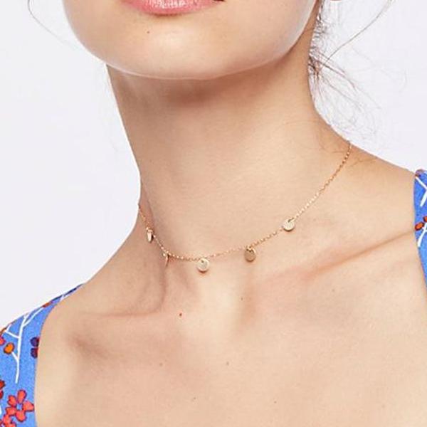 Gold Coin Tassel Charm Choker Necklace