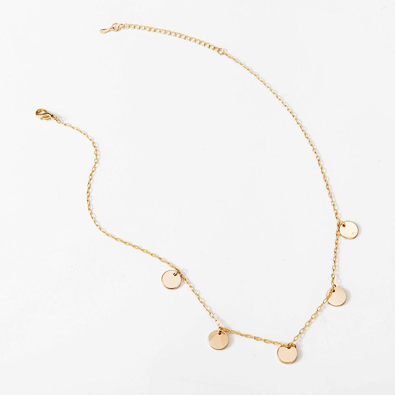 Gold Coin Tassel Charm Choker Necklace