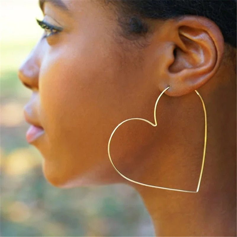 Gold Handmade Heart-shaped Hoop Earrings