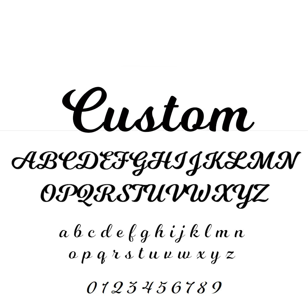 Custom calligraphy font with alphabet and numbers on a white background