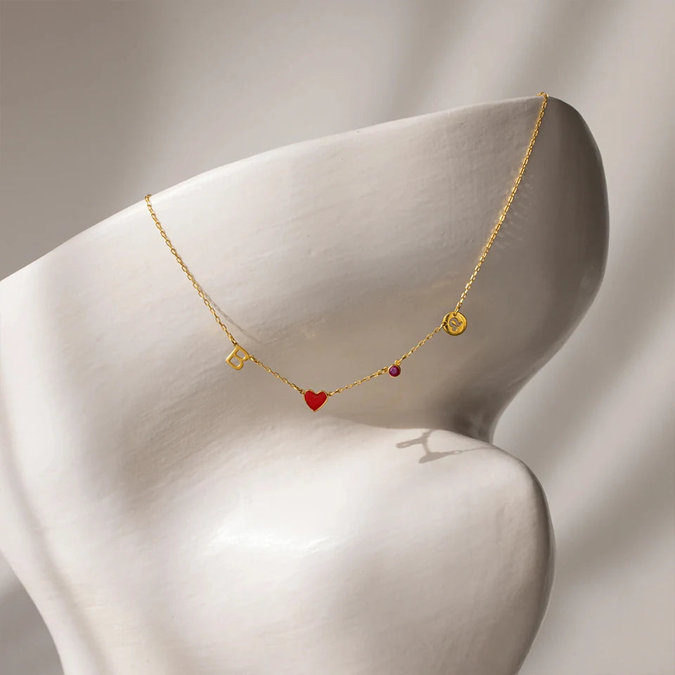 Custom Initial Heart Necklace with Birthstone and Zodiac Sign