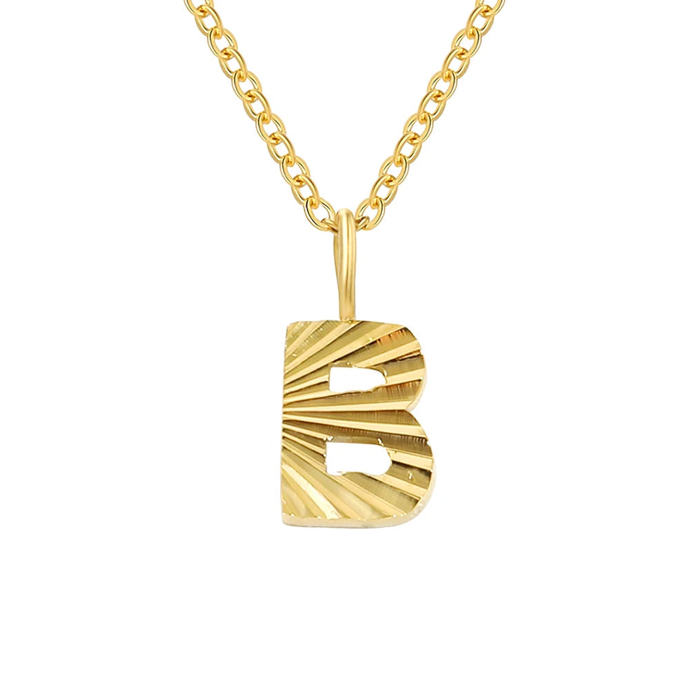 Personalized Initial Pendant Necklace 14k Gold - B