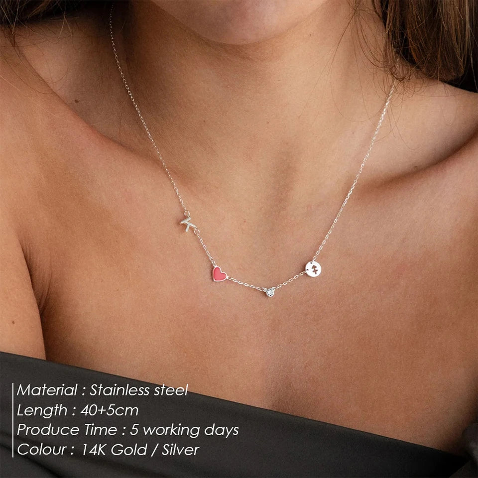 Custom Initial Heart Necklace with Birthstone and Zodiac Sign