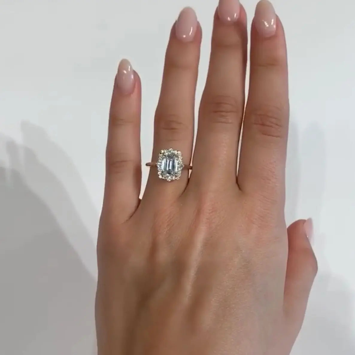 Art-Deco Halo Emerald Cut 2 Carat Moissanite Engagement Ring