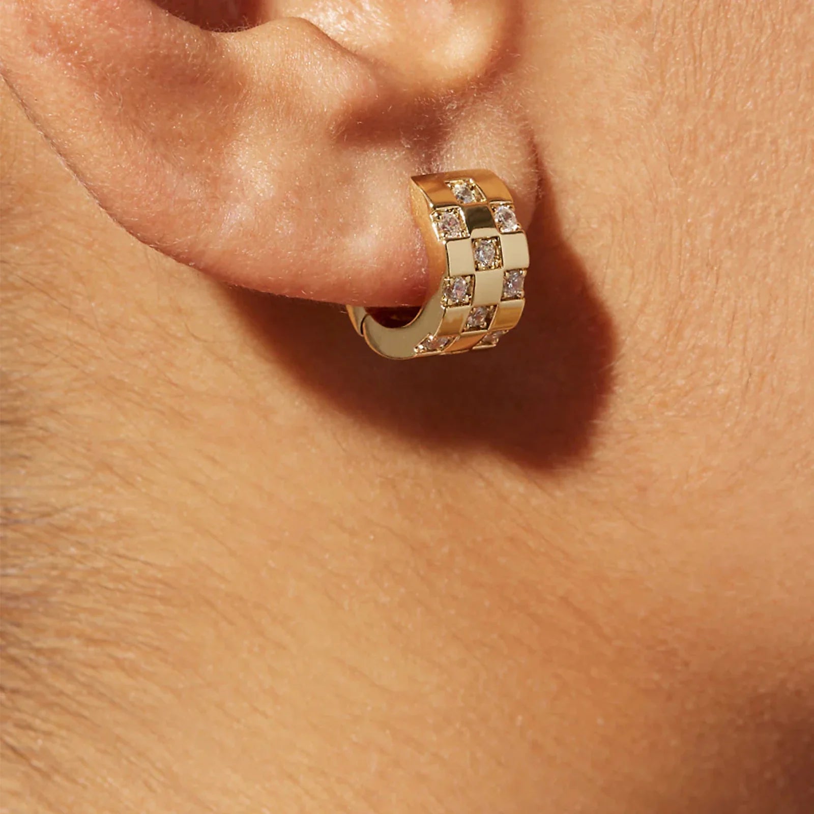 Wide Checker Hoop Huggie Earrings