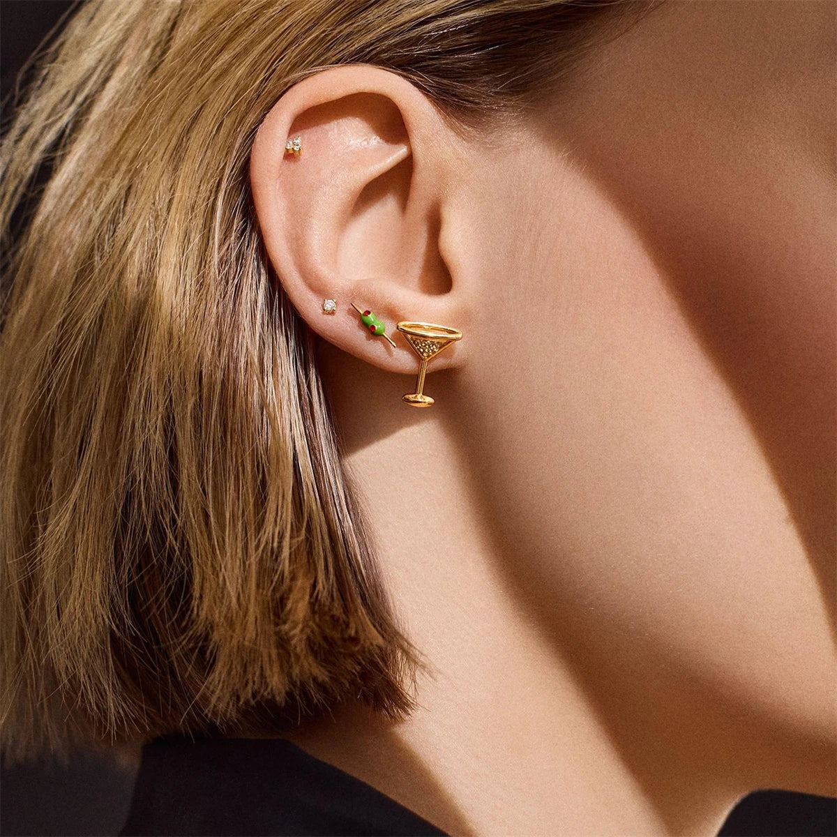 Cocktail Stud Earrings | 14K Gold Plated