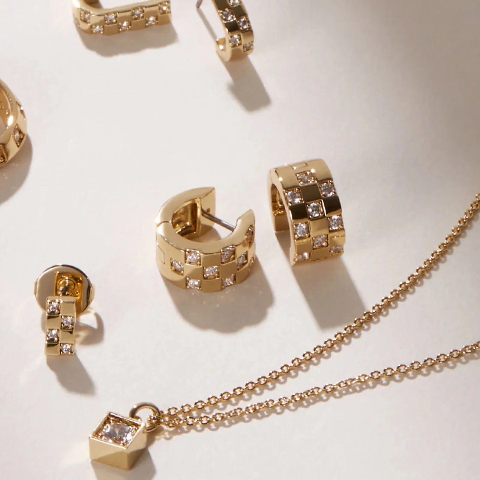 Wide Checker Hoop Huggie Earrings