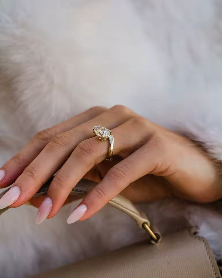 ORAYA | East West Old Mine Pear Cut 4 Carat Moissanite Ring
