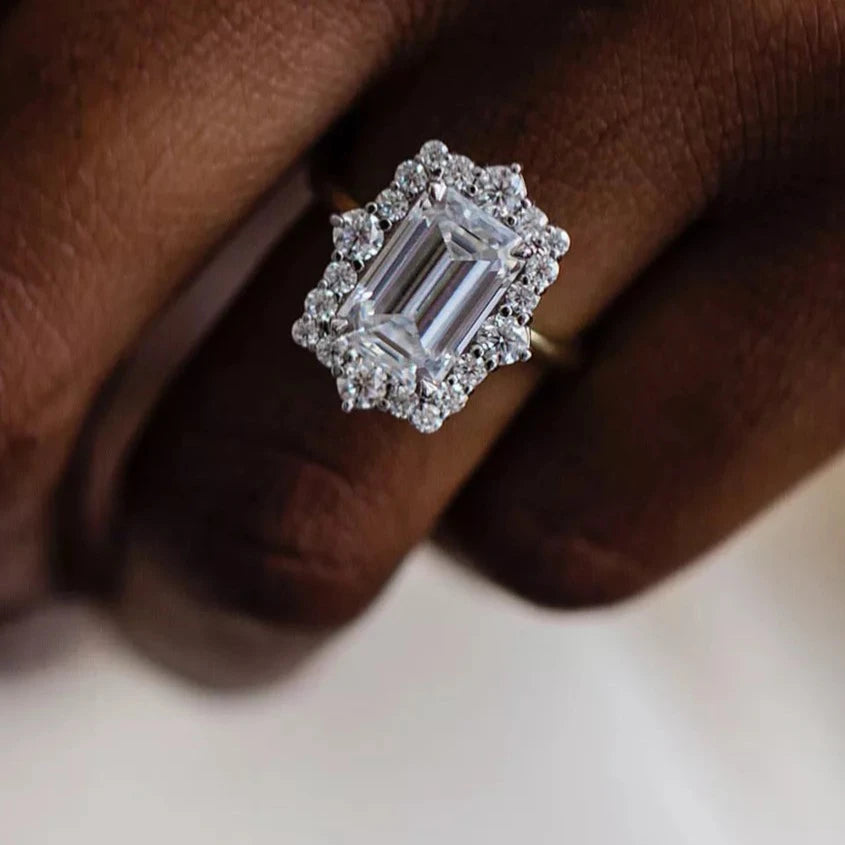 Elongated Emerald Cut 3.55 Carat Moissanite Engagement Ring