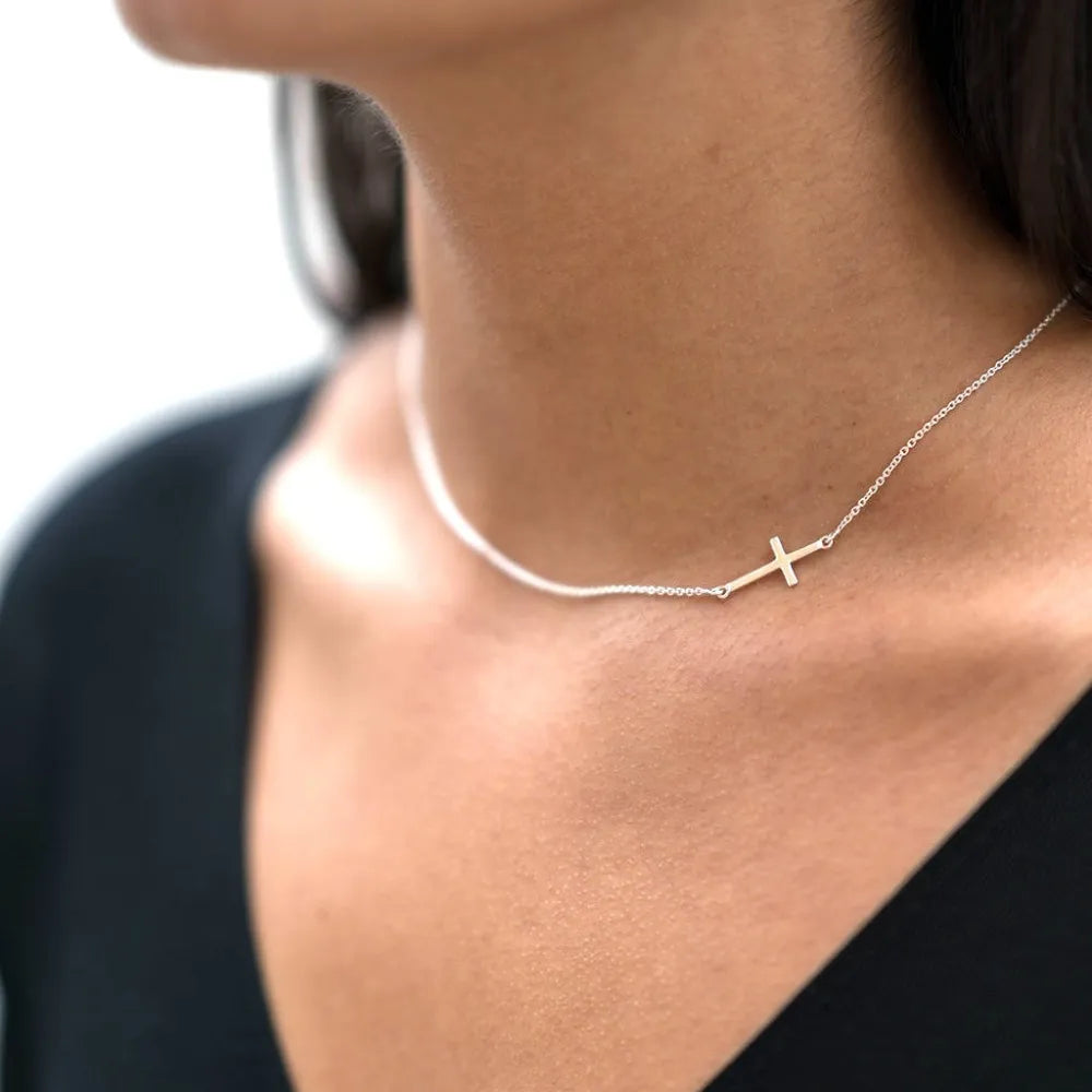 Dainty Sideways Cross Necklace - Kalyn & Co.