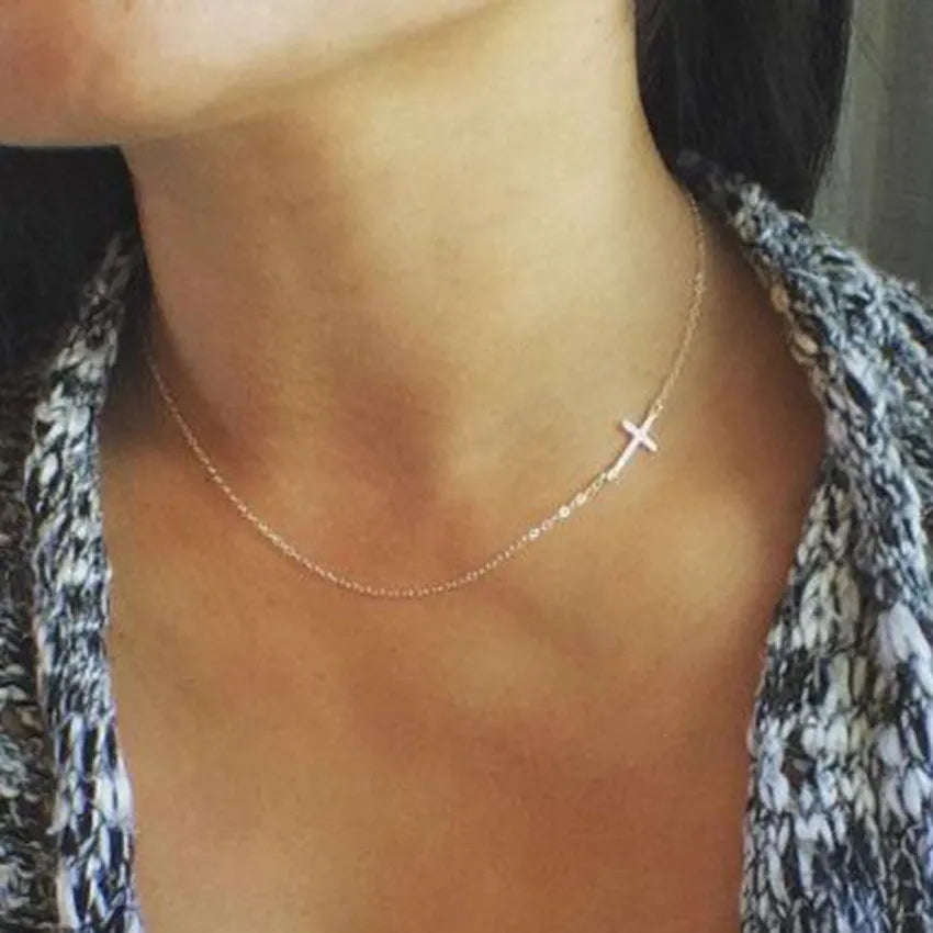 Dainty Sideways Cross Necklace - Kalyn & Co.