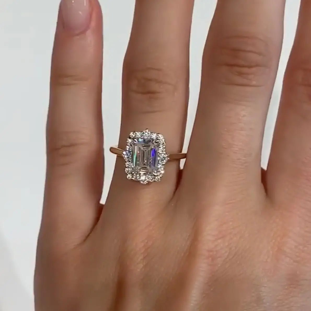Art-Deco Halo Emerald Cut 2 Carat Moissanite Engagement Ring - Kalyn & Co.