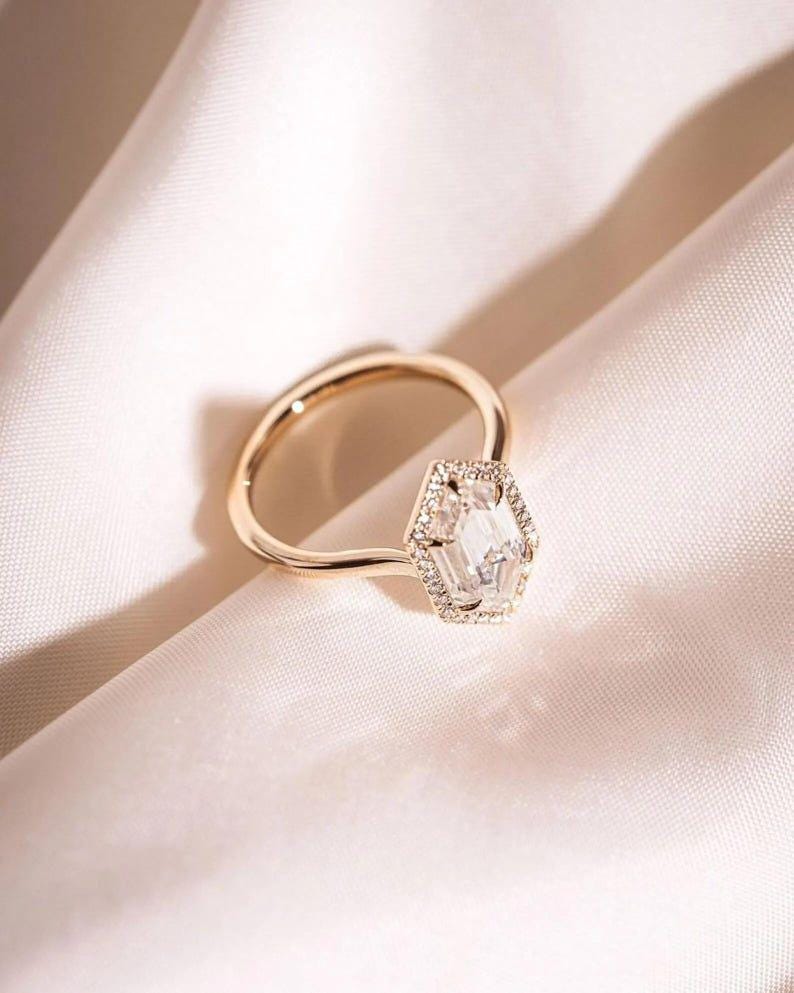 ELENA | 3 Carat Elongated Hexagon Cut Halo Setting
