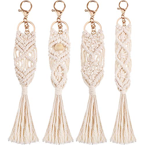 4 Pieces Boho Macrame Key chains with Tassels