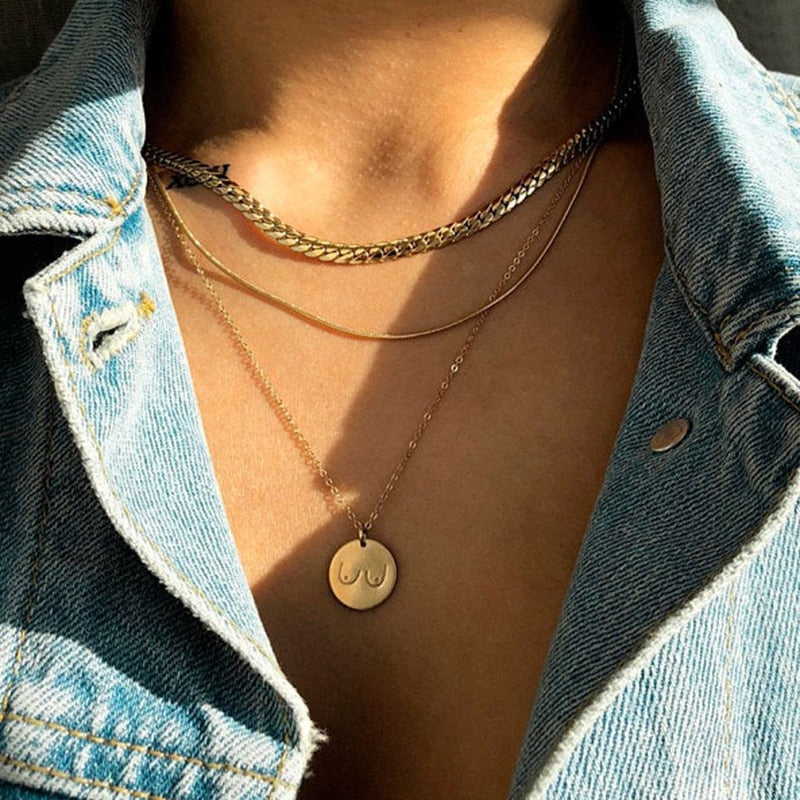 Gold Coin Boobs Necklace - Feminist Handmade Jewelry