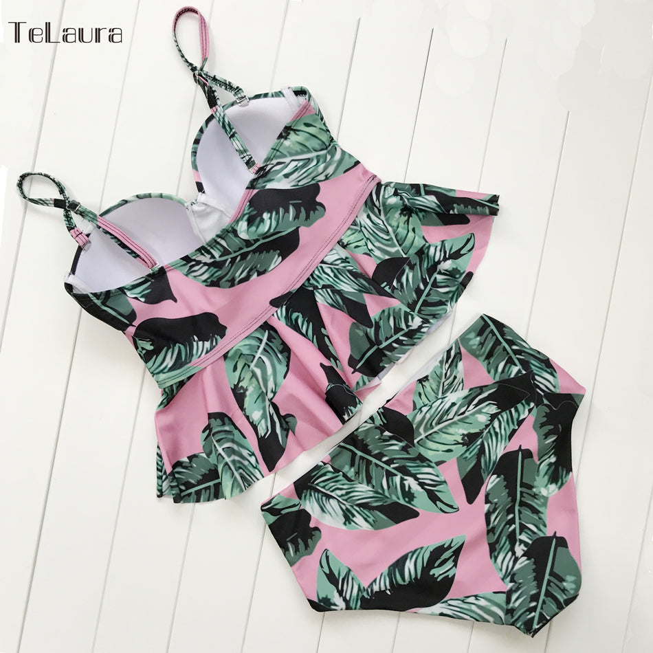 High Waisted Tankini Palm Leaf Floral Two Piece Swimsuit – Kalyn & Co.