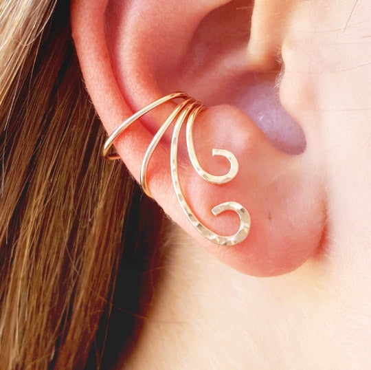 Handmade Hammered 14k Gold Climber Earrings Ear Cuff clip on earring