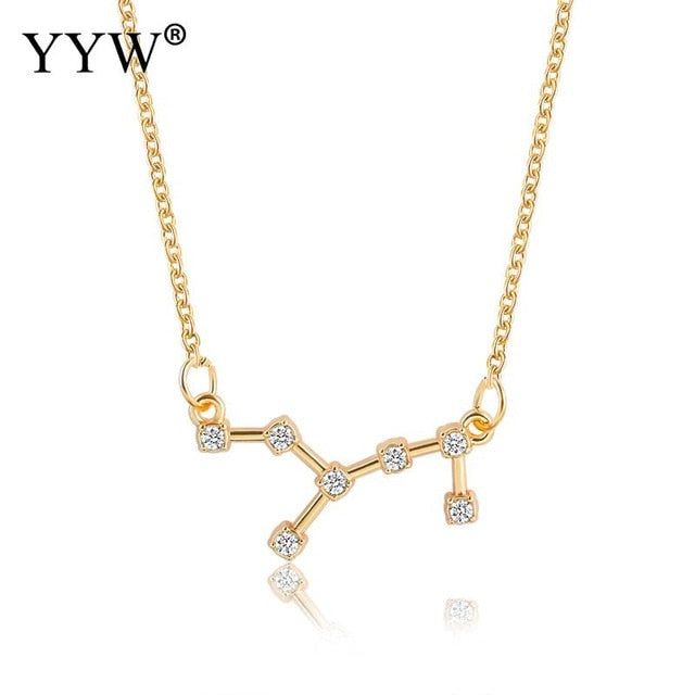 925 Silver Rhinestone Jewelry Pendant Necklace Gold Plated Constellation Zodiac Necklaces For Woman