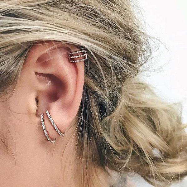 Sterling Silver long skinny ear cuff conch stud earrings